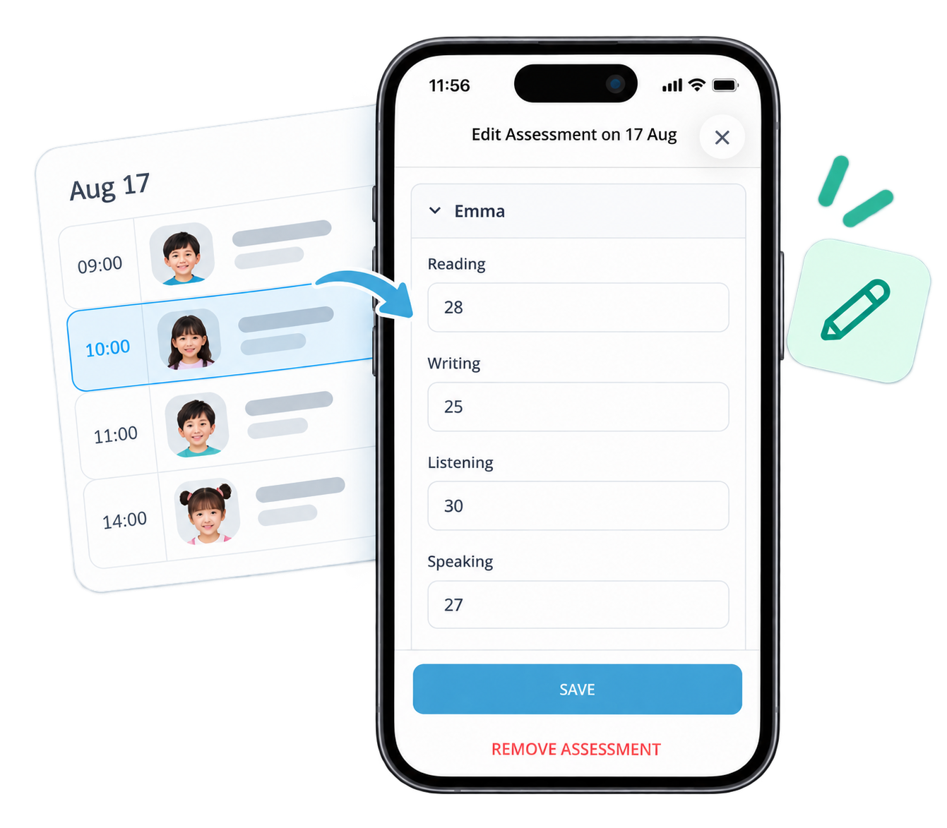 Teacher entering scores in the Teacher App