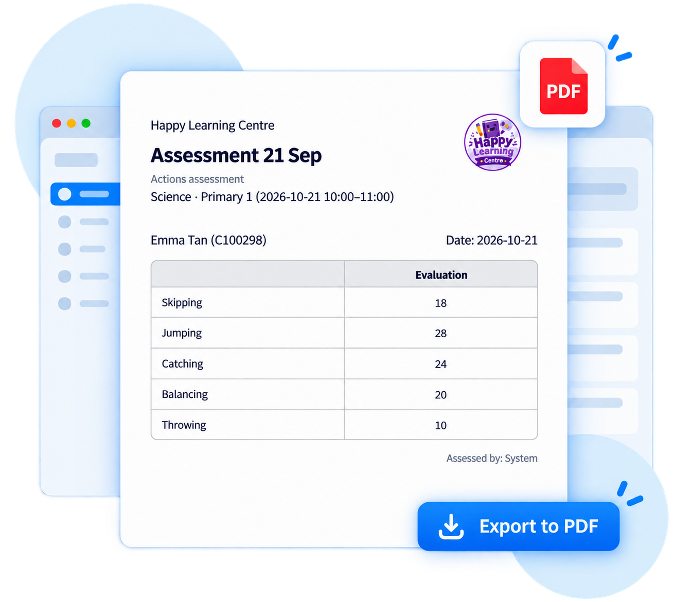 Student assessment PDF report