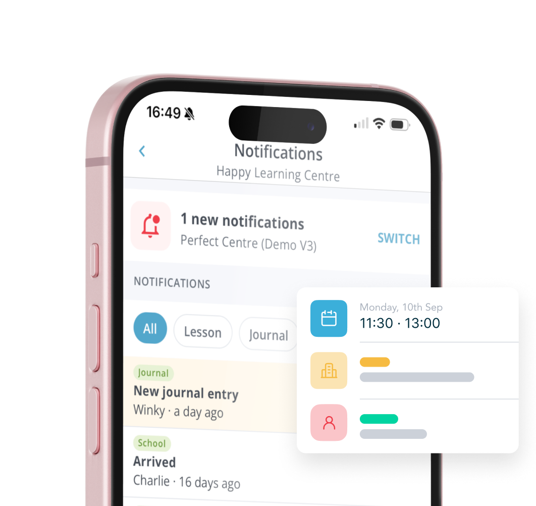 Lesson reminders and notices in the Student App